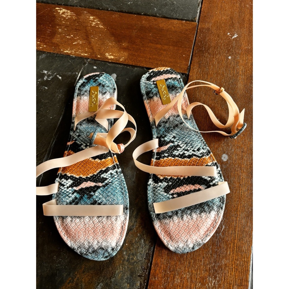 Qupid Sz 7 Ankle Strap Sandals Peach And Blue Resort Festival Cruise wear